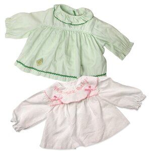 Vintage Baby Girls Dress Tops Frilly Green White Pink Hearts Polka Dot 1980s x 2